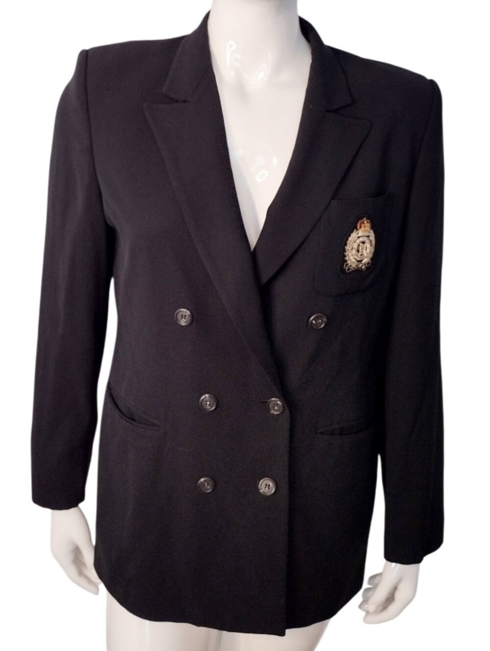 Vintage Nautica Black Blazer Size 14 Embroidered Crest Quiet Luxury Preppy - Picture 3 of 7